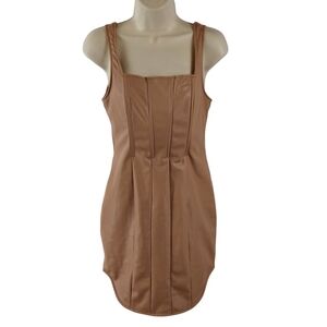 Camel Tan Fitted Faux Leather Dress